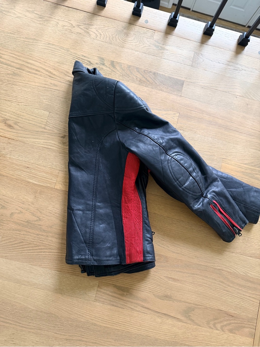 Black Leather Motorcycle Jacket with Red Trim - Women's - Picture 6 of 15